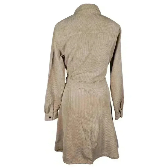 Love Crazy Corduroy Button Down Belted Long Sleeve Dress Tan Size M Winter Fall - Picture 4 of 11
